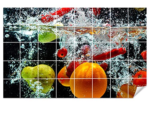GRAZDesign Fliesenaufkleber Küche Obst in Wasser Klebefliesen Wandfliesen selbstklebend - Bild: 90x60cm (BxH) von GRAZDesign