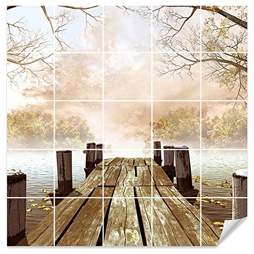 GRAZDesign Fliesenaufkleber Bad Klebefliesen See Steg Natur Braun Fliesenbild selbstklebend - Bild: 150x150cm (BxH) von GRAZDesign