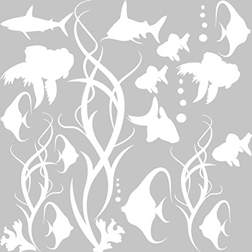 GRAZDesign Wandtattoo Bad Meer mit Fische | Aufkleber für Badezimmer | wasserfest - 010 weiss von GRAZDesign