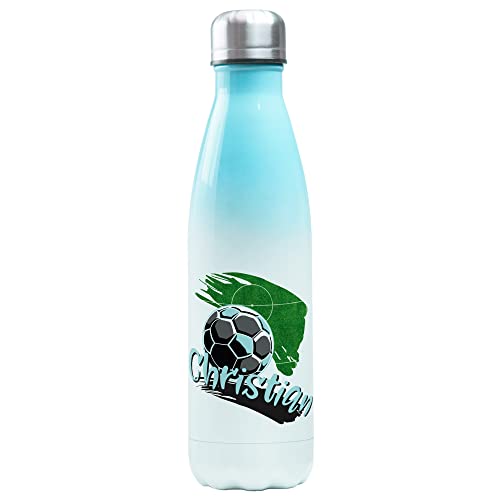 GRAZDesign Fußball Edelstahl Trinkflasche für Kinder 500 ml, personalisiert mit Namen, Geschenk zu Einschulung, Geburtstag Weihnachten, Thermosflasche Auslaufsicher, Blau von GRAZDesign