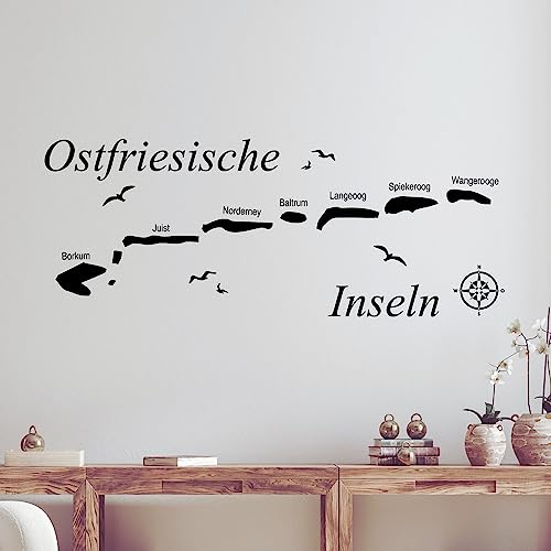 GRAZDesign Wandtattooo Ostfriesische Inseln | Küstenlandschaft Nordsee | Maritime Deko, Wohnzimmer Büro Wandaufkleber Wandsticker, Jugendzimmer, Wanddeko, 103x40cm, 070 schwarz von GRAZDesign