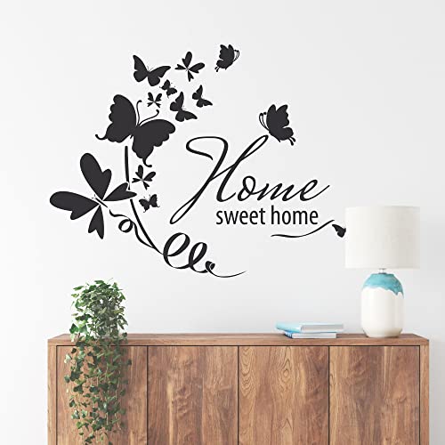 GRAZDesign Wandtattoo Wohnzimmer Home sweet home Schmetterlinge, Willkommen Spruch für Eingang - 52x40cm / 010 weiss von GRAZDesign