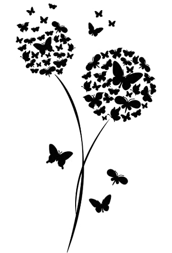 GRAZDesign Wandtattoo Pusteblume Schmetterlinge - 71x40cm / 070 schwarz von GRAZDesign