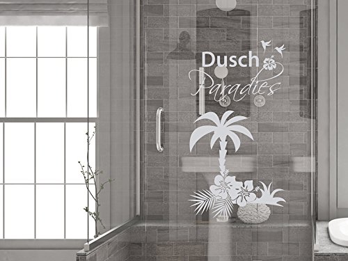 GRAZDesign Duschkabine Aufkleber Fenstertattoo Schriftzug Dusch Paradies mit Palme, Fensterfolie fürs Badezimmer - Glastattoo für Dusche / 104x57cm von GRAZDesign