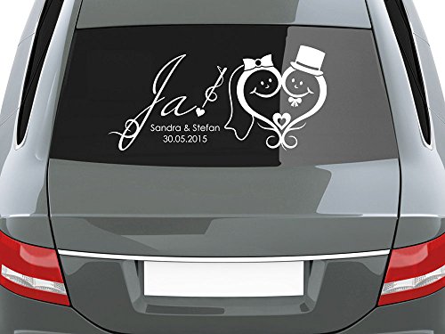 GRAZDesign Autoaufkleber Hochzeit Brautpaar JA - Personalisierte Hochzeitsaufkleber mit Namen und Datum - Nr. 9 Just married mit Namen in weiß GRAZDesign Autoaufkleber Hochzeit Brautpaar JA - Personalisierte Hochzeitsaufkleber mit Namen und Datum - Nr. 9 Just married mit Namen in weiß von GRAZDesign