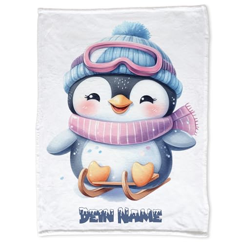 GRAZDesign Baby Decke mit Namen personalisiert Motiv Pinguin Super flauschig Baby Kuscheldecke als Geschenk Weihnachten Geburt - Kuscheldecke von GRAZDesign