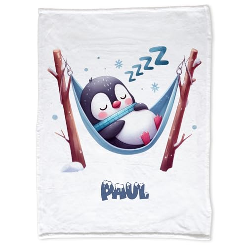 GRAZDesign Babydecke mit Name personalisiert Pinguin Super flauschig Baby Kuscheldecke als Geschenk Weihnachten Geburt - Kuscheldecke von GRAZDesign