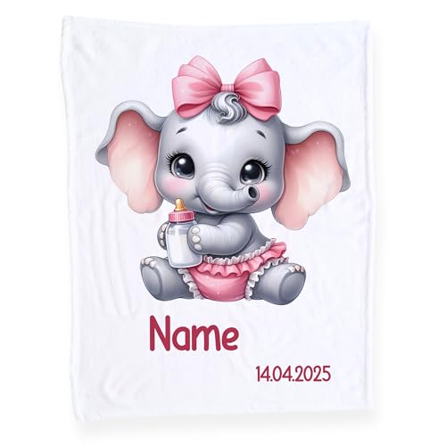 GRAZDesign Babydecke mit Namen, Weiche Kuscheldecke Elefant, Schmusedecke zur Geburt als Geschenk für Mädchen von GRAZDesign