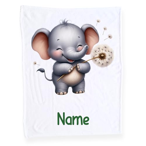 GRAZDesign Babydecke mit Namen, Weiche Kuscheldecke mit Elefant, Schmusedecke zur Geburt als Geschenk von GRAZDesign