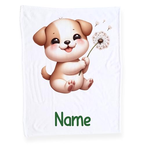 GRAZDesign Babydecke mit Namen, Weiche Kuscheldecke mit Hund, Schmusedecke zur Geburt als Geschenk von GRAZDesign