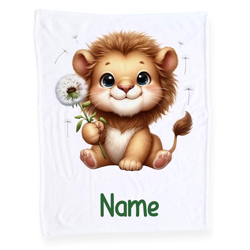 GRAZDesign Babydecke mit Namen, Weiche Kuscheldecke mit Löwe, Schmusedecke zur Geburt als Geschenk von GRAZDesign