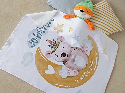 GRAZDesign Babydecke mit Namen, personalisierte Geschenke Baby, Junge und Mädchen, Baby Decke Neugeborenen Krabbeldecke - Bär auf Mond von GRAZDesign