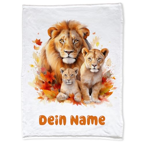 GRAZDesign Babydecke mit Namen Familie Mädchen & Junge Kuscheldecke für Babys und Kleinkind, Geschenk zur Geburt, Taufe 100x75cm (Löwen, Fleecedecke) von GRAZDesign