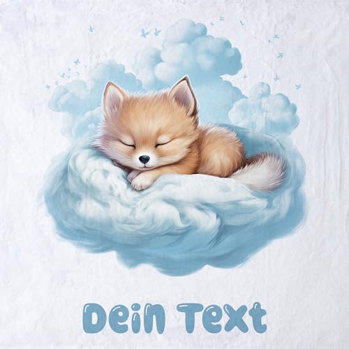 GRAZDesign Babydecke mit Namen personalisiert Fuchs auf Wolke blau flauschig, Baby Kuscheldecke zur Geburt, Geburtstag, Weihnachten 100x75cm - Kuscheldecke von GRAZDesign