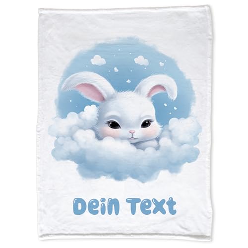 GRAZDesign Babydecke mit Namen personalisiert Hase auf Wolke blau flauschig, Baby Kuscheldecke zur Geburt, Geburtstag, Weihnachten 100x75cm - Kuscheldecke von GRAZDesign