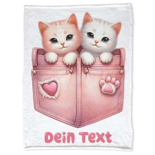 GRAZDesign Babydecke mit Namen personalisiert Katze Mädchen Kuscheldecke für Baby, Zwillinge, Geschwister Geschenk zur Geburt, Taufe 100x75cm - Kuscheldecke von GRAZDesign