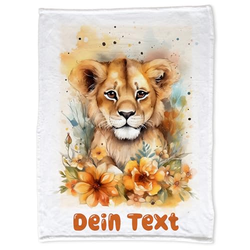 GRAZDesign Babydecke mit Namen personalisiert Löwe Blumen Kuscheldecke für Baby Geschenk zur Geburt, Taufe 100x75cm - Kuscheldecke von GRAZDesign