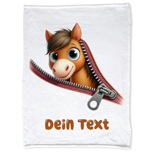 GRAZDesign Babydecke mit Namen personalisiert Pferd lustig Reisverschluss Kuscheldecke für Baby Geschenk zur Geburt, Taufe 100x75cm - Fleecedecke von GRAZDesign