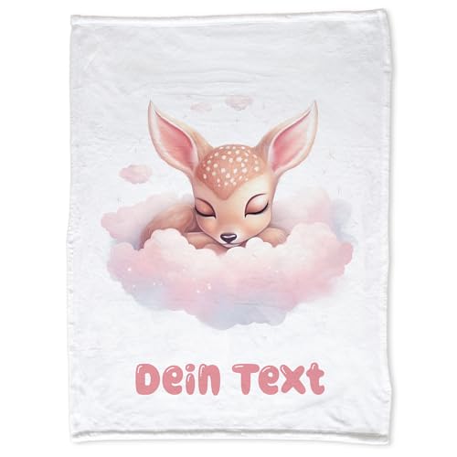 GRAZDesign Babydecke mit Namen personalisiert Rehkitz auf Wolke Super flauschig, Baby Kuscheldecke zur Geburt, Geburtstag, Weihnachten 100x75cm - Kuscheldecke von GRAZDesign