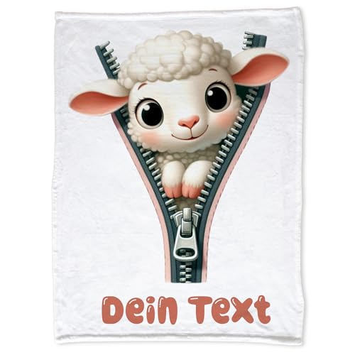 GRAZDesign Babydecke mit Namen personalisiert Schaf lustig Reisverschluss Kuscheldecke für Baby Geschenk zur Geburt, Taufe 100x75cm - Fleecedecke von GRAZDesign