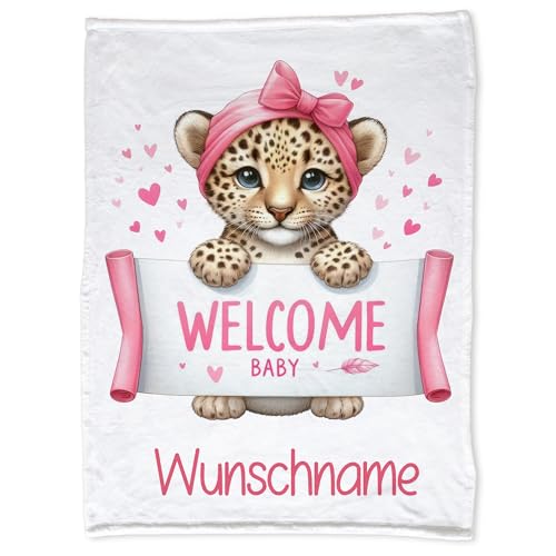 GRAZDesign Babydecke mit Namen personalisiert für Mädchen Welcome Baby Tiger - Kuscheldecke von GRAZDesign