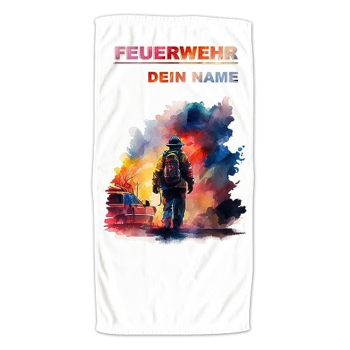 GRAZDesign Badetuch Feuerwehr mit Namen personalisiert | Badehandtuch groß 100x50cm, Kinder & Erwachsene | Handtuch Strandtuch Feuerwehr Geschenke von GRAZDesign