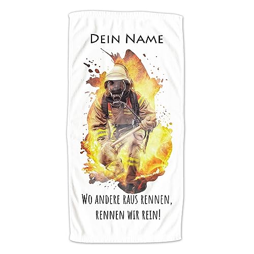 GRAZDesign Badetuch Feuerwehr mit Namen personalisiert Badehandtuch groß 100x50cm, Kinder & Erwachsene Handtuch Strandtuch Feuerwehr Geschenke von GRAZDesign