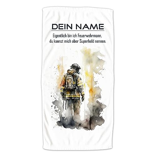 GRAZDesign Badetuch Feuerwehr mit Namen personalisiert | Badehandtuch groß 100x50cm, Kinder & Erwachsene | Handtuch Strandtuch Feuerwehr Geschenke von GRAZDesign