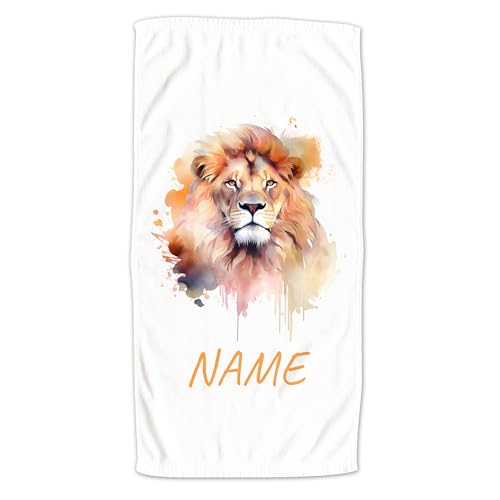 GRAZDesign Badetuch Safari Löwe Wildnis Tier, Handtuch mit Namen personalisiert, Strandtuch in Zwei Größen - 140x70cm von GRAZDesign