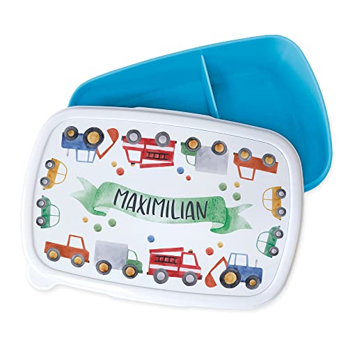 GRAZDesign Brotdose Kinder personalisiert, Lunchbox Kindergarten und Schule, Brotbox in Blau mit Unterteilung, Name und Feuerwehr Auto, Geschenk zu Einschulung GRAZDesign Brotdose Kinder personalisiert, Lunchbox Kindergarten und Schule, Brotbox in Blau mit Unterteilung, Name und Feuerwehr Auto, Geschenk zu Einschulung von GRAZDesign