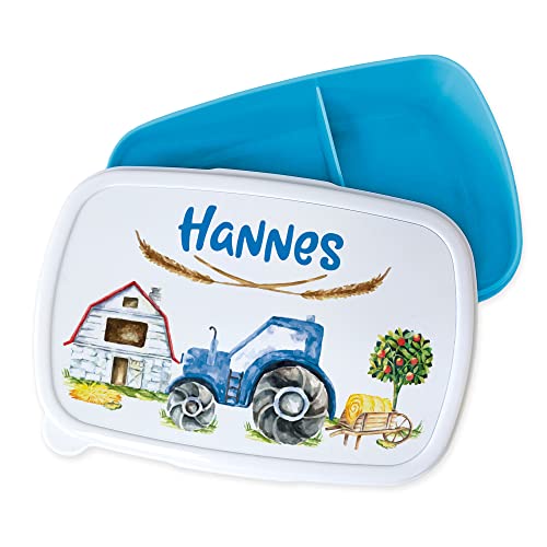GRAZDesign Brotdose Kinder personalisiert, Lunchbox Kindergarten und Schule, Brotbox in Blau mit Unterteilung, Name und Trecker, Bauernhof, Geschenk zu Einschulung GRAZDesign Brotdose Kinder personalisiert, Lunchbox Kindergarten und Schule, Brotbox in Blau mit Unterteilung, Name und Trecker, Bauernhof, Geschenk zu Einschulung von GRAZDesign