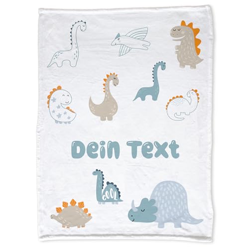 GRAZDesign Dino Babydecke mit Namen Dinosaurier für Jungen Kuscheldecke für Babys und Kleinkind, Geschenk zur Geburt, Taufe 100x75cm - Kuscheldecke von GRAZDesign