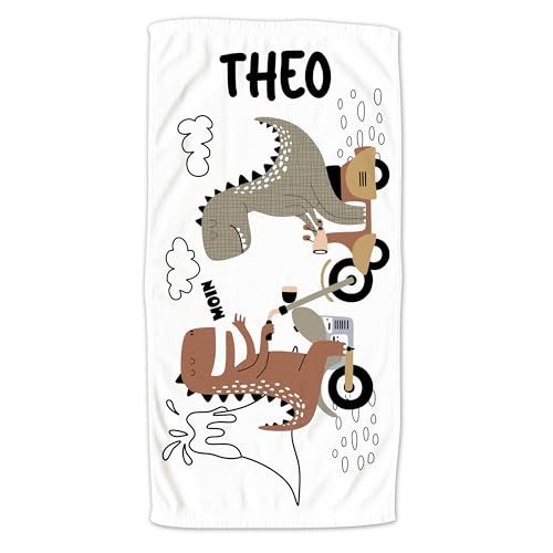 GRAZDesign Dinosaurier Kinder Handtuch mit Namen personalisiert für Kinder, Badetuch Kindertuch - 140x70cm von GRAZDesign