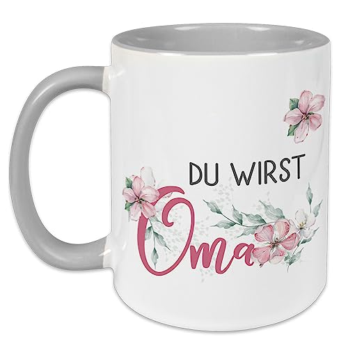 GRAZDesign Du Wirst Oma Tasse Schwangerschaft verkünden | Baby Verkündung | mit Blumen | Kaffeebecher Keramik 330ml von GRAZDesign