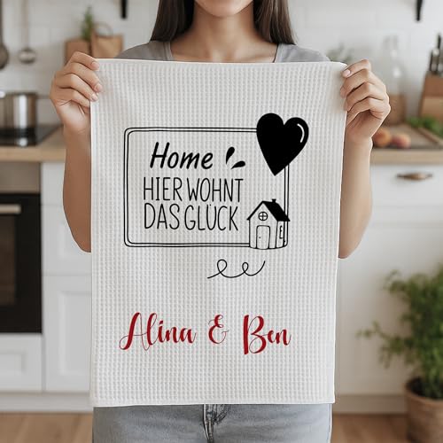 GRAZDesign Einweihungsgeschenk Geschirrtuch personalisiert zum Einzug Einzugsgeschenk Neue Wohnung Umzug Handtuch Küchentuch von GRAZDesign