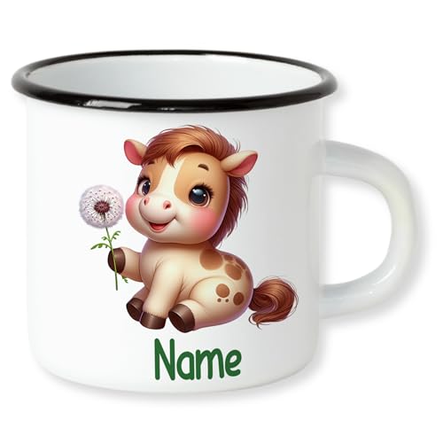 GRAZDesign Emaille Kinderbecher mit Namen personalisiert für Kinder Mädchen und Jungen Pferd 250ml von GRAZDesign