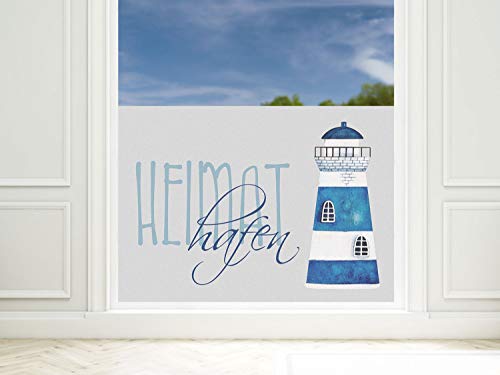 GRAZDesign Fensterfolie Blickdicht Leuchtturm Heimathafen [80x57cm] für Fenster Bad & Dusche maritim | Sichtschutzfolie Glastür, Badfenster, Flur, Farbe Silbergrau Milchglasfolie BxH von GRAZDesign