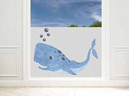 GRAZDesign Fensterfolie Blickdicht Fenster [110x57cm] Bad & Dusche | Wal maritim | Sichtschutzfolie Glastür, Badfenster, Flur, Farbe grau mit Motiv Milchglasfolie BxH von GRAZDesign