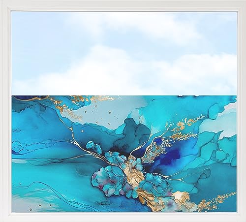 GRAZDesign Fensterfolie Blickdicht Sichtschutz, Sichtschutzfolie Fenster, Glastüren, Duschkabine, Milchglasfolie Bedruckt mit Motiv Marmor türkis, grau, Gold 110x57cm von GRAZDesign