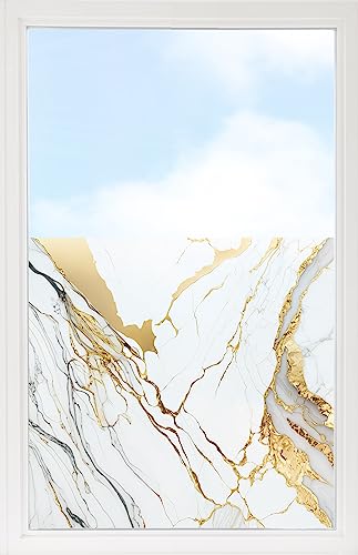 GRAZDesign Fensterfolie Blickdicht Sichtschutz, Sichtschutzfolie Fenster, Glastüren, Duschkabine, Milchglasfolie Bedruckt mit Motiv Marmor weiß mit Gold 60x57cm von GRAZDesign