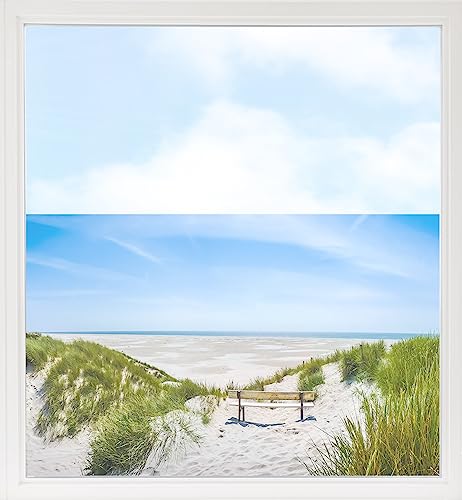 GRAZDesign Fensterfolie Blickdicht Sichtschutz, Sichtschutzfolie Fenster, Glastüren, Duschkabine, Milchglasfolie Bedruckt mit Motiv Strand 90x57cm von GRAZDesign