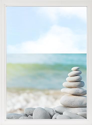 GRAZDesign Fensterfolie Blickdicht Sichtschutz, Sichtschutzfolie Fenster, Glastüren, Duschkabine, Milchglasfolie Bedruckt mit Motiv Wellness Steine am Strand 70x57cm von GRAZDesign