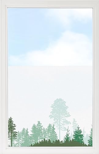GRAZDesign Fensterfolie Blickdicht Sichtschutz, Sichtschutzfolie Fenster, Glastüren, Küche & Küchenfenster, Bad & Badfenster, Milchglasfolie Bedruckt Wald grün (Bäume Nr.2, 60x57cm) von GRAZDesign