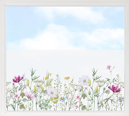 GRAZDesign Fensterfolie Blickdicht Sichtschutz, Sichtschutzfolie Fenster, Glastüren, Küche & Küchenfenster, Bad & Badfenster, Milchglasfolie Blumenwiese 110x57cm von GRAZDesign