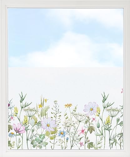 GRAZDesign Fensterfolie Blickdicht Sichtschutz, Sichtschutzfolie Fenster, Glastüren, Küche & Küchenfenster, Bad & Badfenster, Milchglasfolie Blumenwiese 80x57cm von GRAZDesign