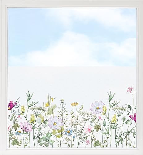 GRAZDesign Fensterfolie Blickdicht Sichtschutz, Sichtschutzfolie Fenster, Glastüren, Küche & Küchenfenster, Bad & Badfenster, Milchglasfolie Blumenwiese 90x57cm von GRAZDesign