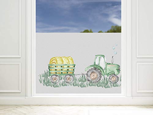 GRAZDesign Fensterfolie Kinderzimmer Jungen, Trecker in grün Sichtschutzfolie Blickdicht, Milchglasfolie, 57cm hoch - 80x57cm / Trecker in grün von GRAZDesign