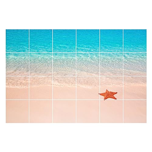 GRAZDesign Fliesenaufkleber Bad | 15x15cm - 24 Stück | Meer mit Strand Seestern | wasserfeste & selbstklebende Klebefliesen Fliesenfolie Fliesenbild 90x60cm von GRAZDesign
