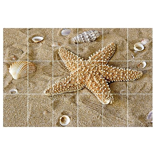 GRAZDesign Fliesenaufkleber Bad 15x20cm - 18 Stück | Sand mit Seestern wasserfeste & selbstklebende Klebefliesen | Fliesenfolie Fliesenbild 90x60cm von GRAZDesign