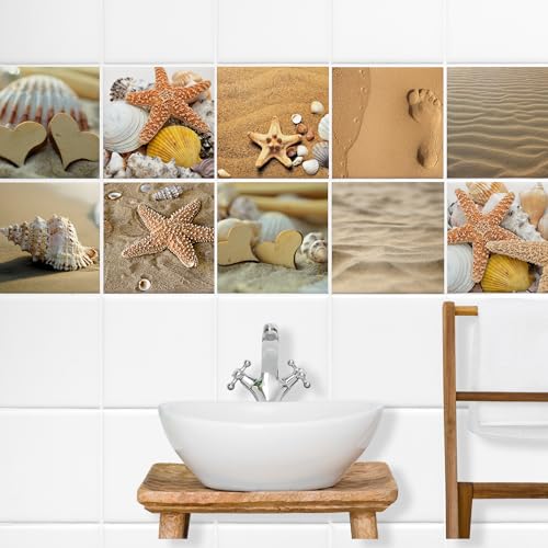 GRAZDesign Fliesenaufkleber Bad Strand braun, Fliesensticker Fliesen zum Aufkleben Klebefliesen für Badfliesen - Set 30 Stück GRAZDesign Fliesenaufkleber Bad Strand braun, Fliesensticker Fliesen zum Aufkleben Klebefliesen für Badfliesen - Set 30 Stück von GRAZDesign